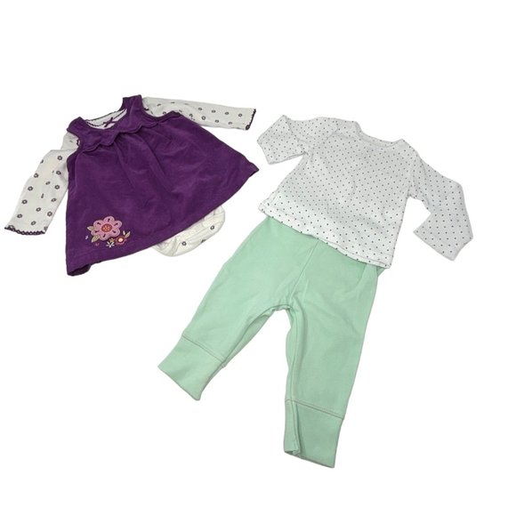 Baby Girl's 2 Piece Jumper and Body Suit Outfit, Leggings, & Shirt - Size 0-3 M - Picture 1 of 9